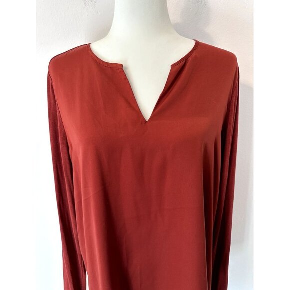 Soft Surroundings Alix Tunic Top Size Medium Rust V-Neck Mix Media Overlay - Picture 2 of 8